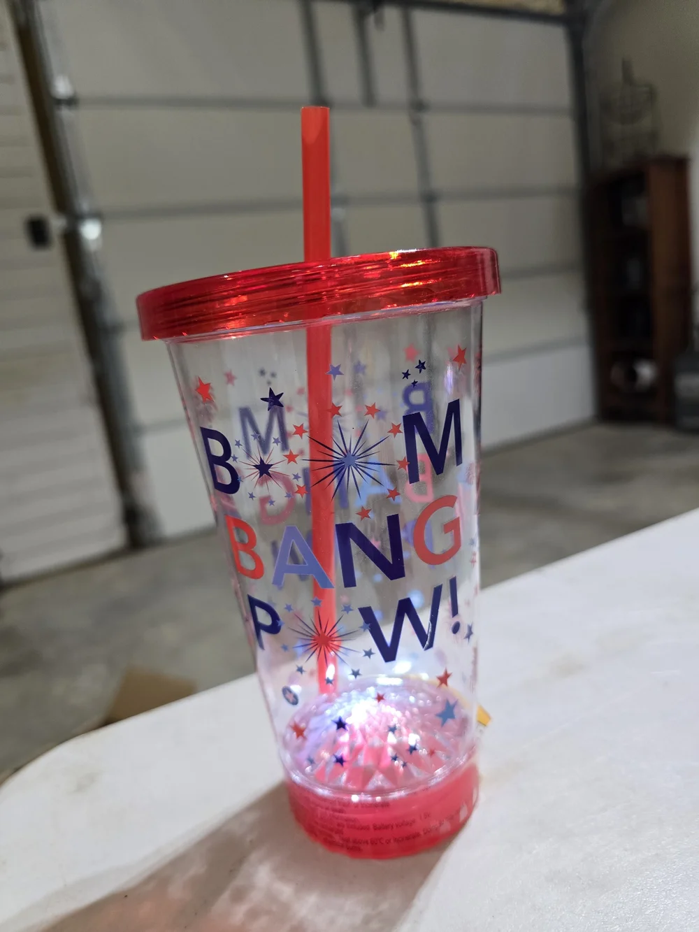 Clear Red Sparkle Tumbler Cup - Patriotic, Lights Up & Noise Maker.